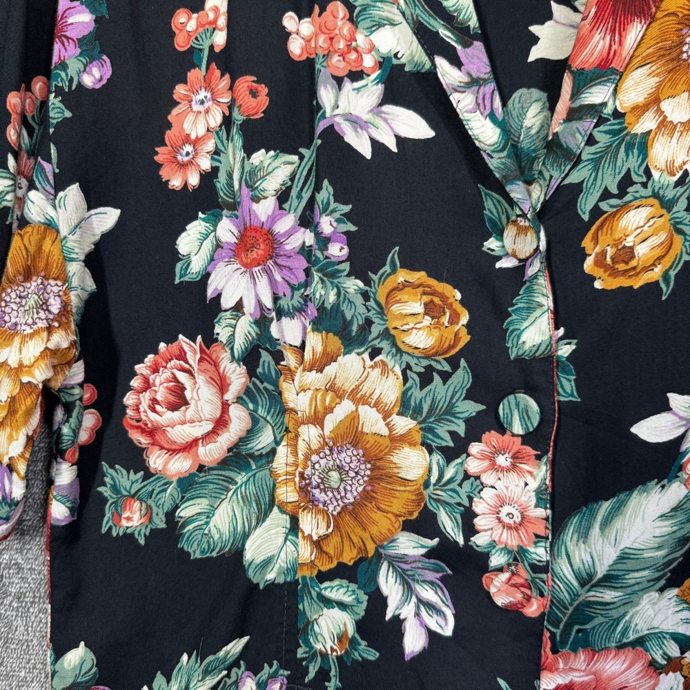 Vintage Pinnacle Floral Button Up Shirt 100% Rayon ILGWU Made in USA Black Large - Picture 7 of 9